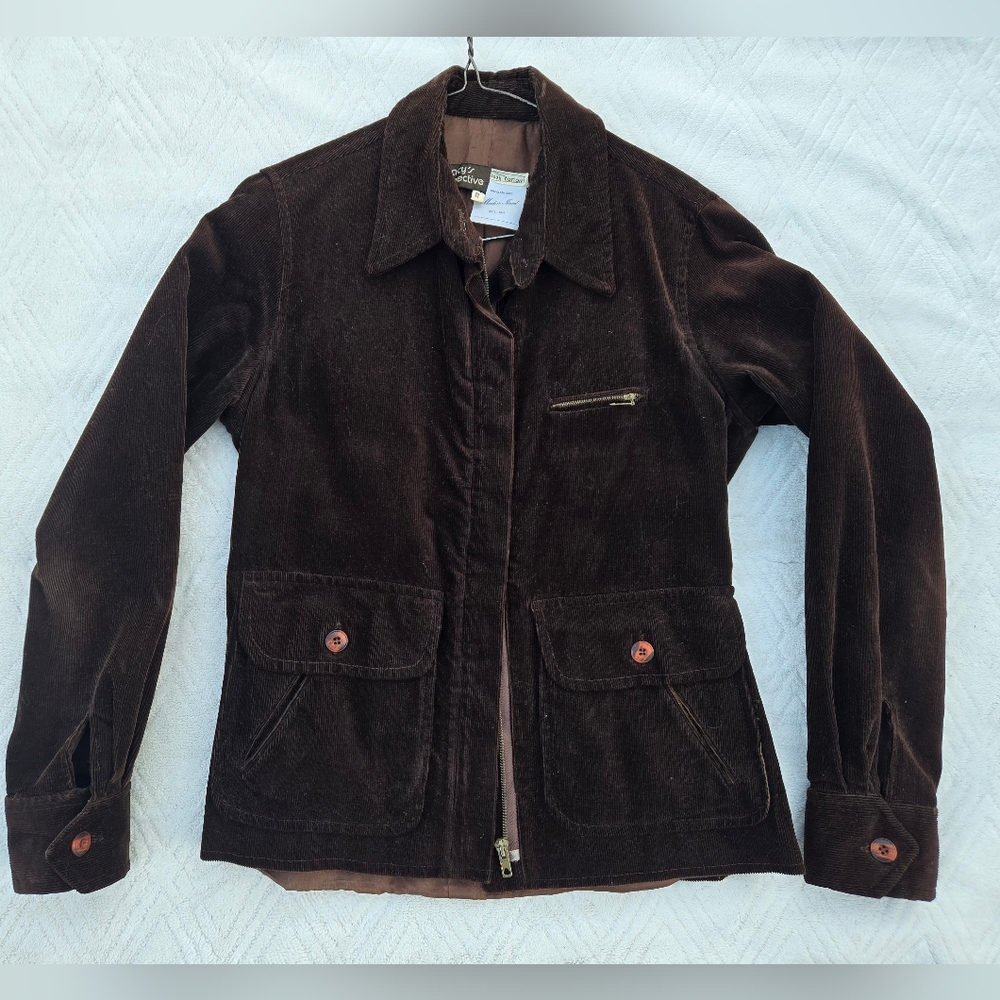 Vintage Macy's Perspective Brown Corduroy Utility Jacket Juniors 11 Womens XS